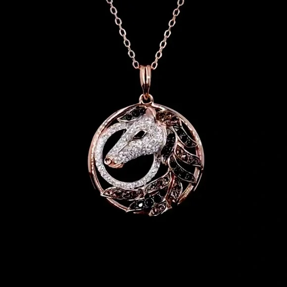 ** FLASH SALE ** Chocolate Diamond Mustang Horse Pendant Necklace - Picture 7 of 7